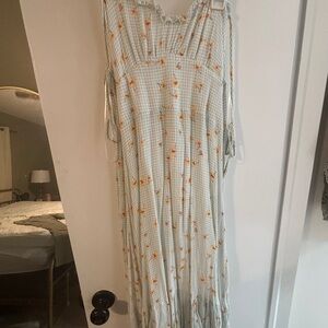 Blue Rain Orange Floral Maxi Dress